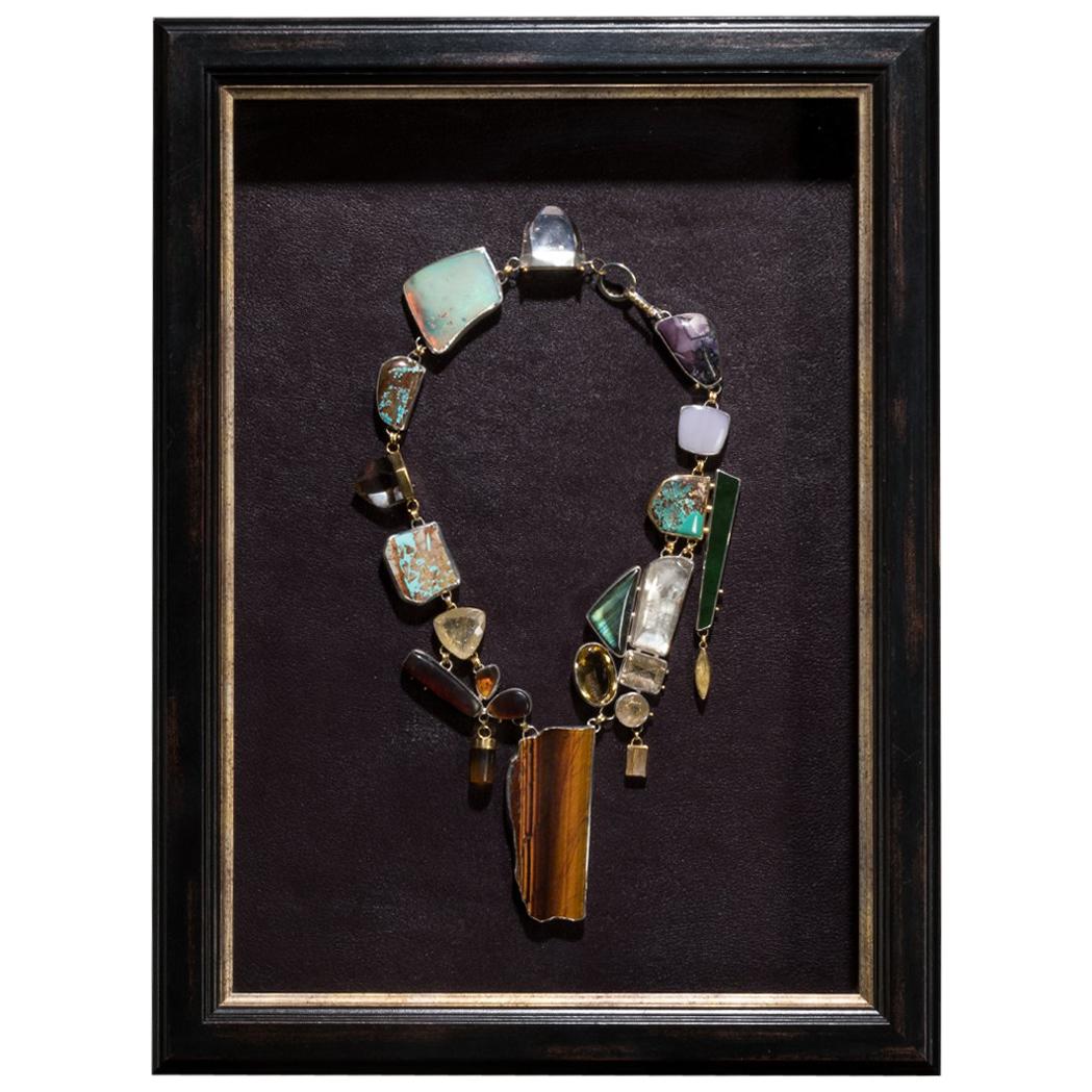 Studio Greytak 'Jade Tiger Necklace' Tigers Eye, Jade, Amber, Opal, & 14kt Gold For Sale