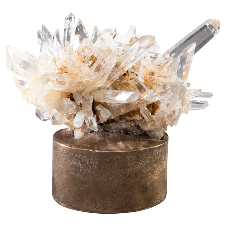 Studio Greytak 'Quartz on Bronze Base' Clear Quartz and Bronze Pedestal