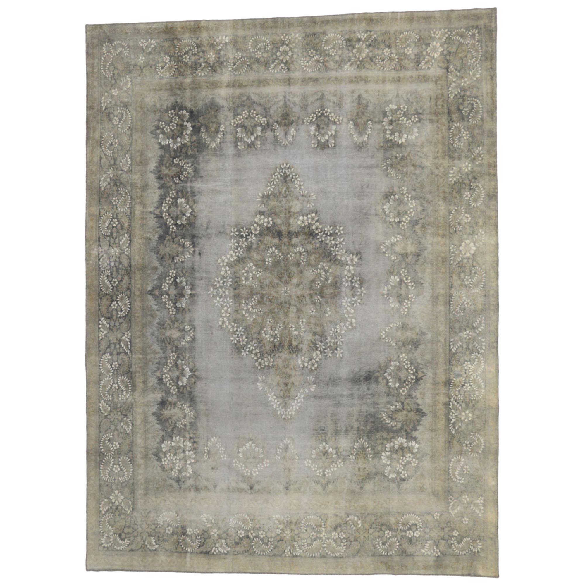 Distressed Vintage Turkish Rug with Rustic French Farmhouse Style For