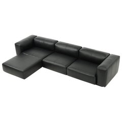 Vitra Soft Modular 3-Seat Sofa with Chaise in Nero Leather by Jasper Morrison
