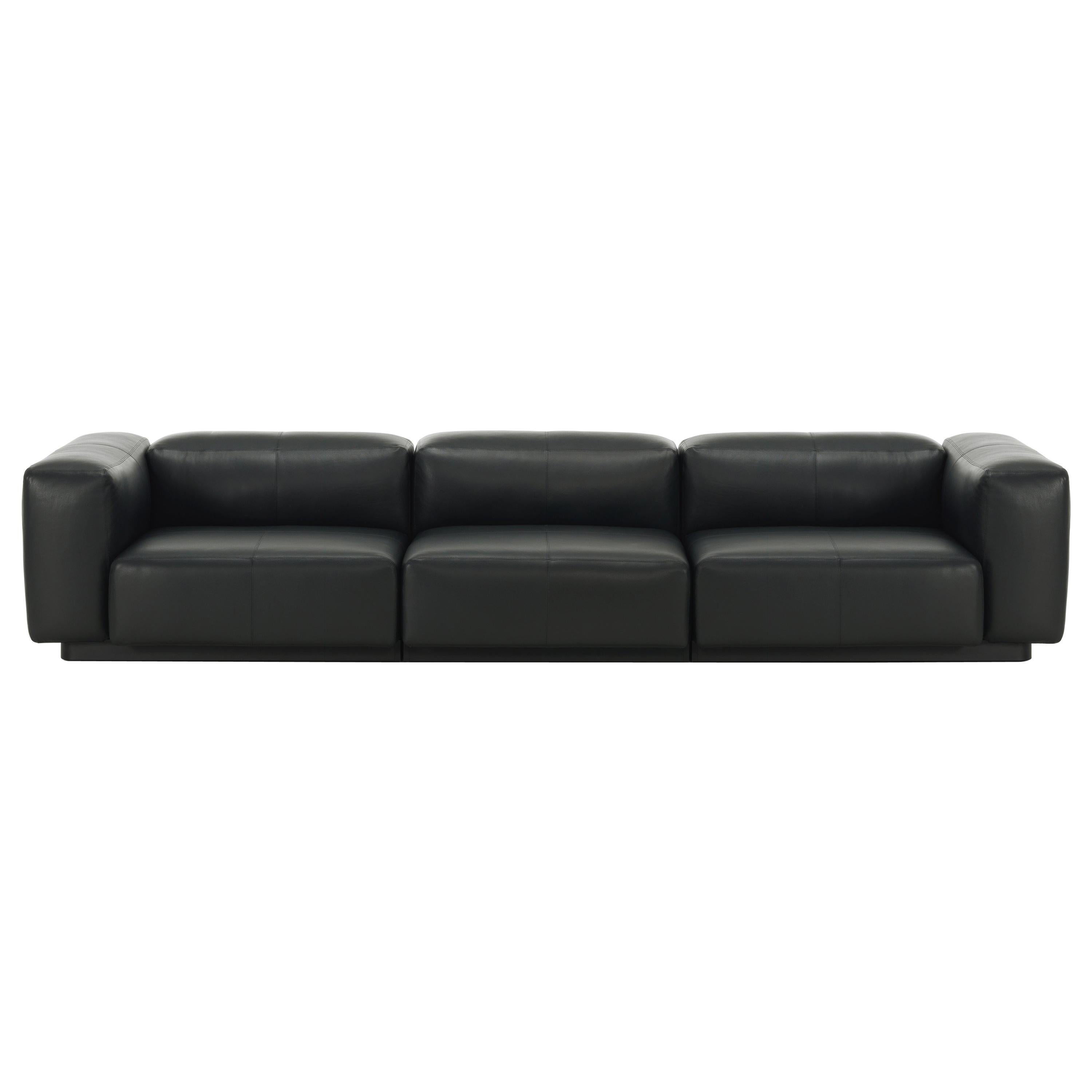 Vitra Soft Modular 3-Seat Sofa in Nero Leather by Jasper Morrison For Sale