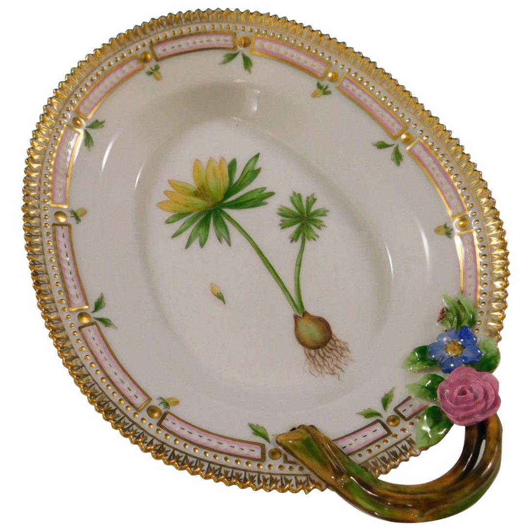 Flora Danica Royal Copenhagen Oval Dish Platter Branch Hndl Yellow Helleborus
