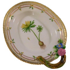 Vintage Flora Danica Royal Copenhagen Oval Dish Platter Branch Hndl Yellow Helleborus