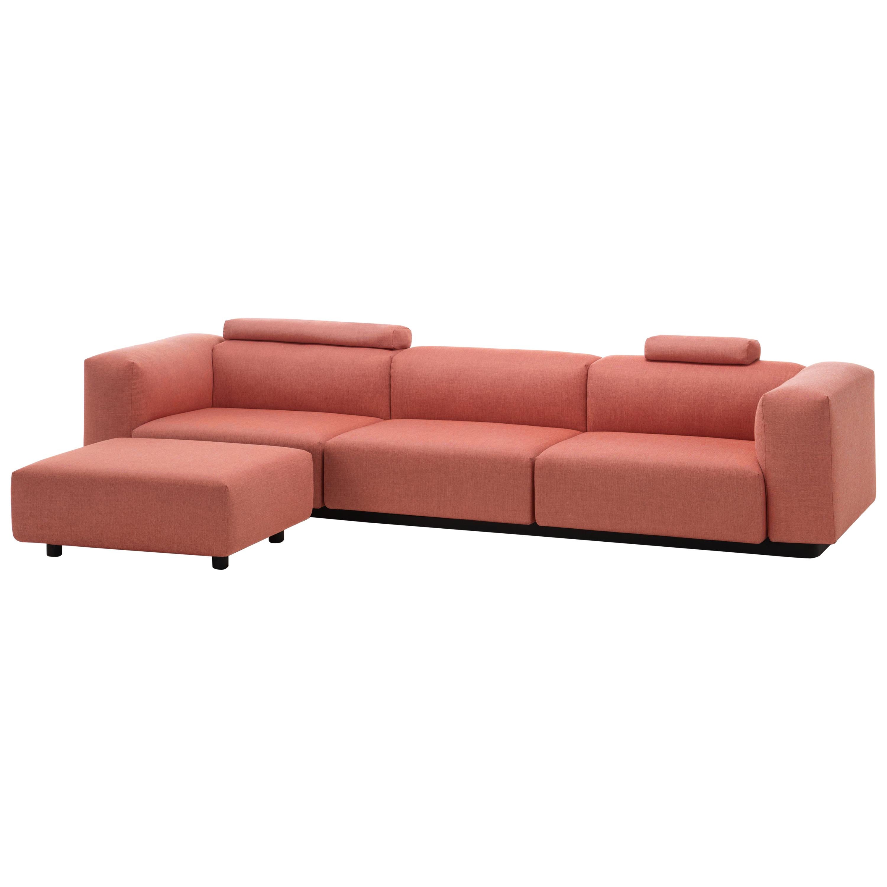 Vitra Soft Modular Rose & Orange 3-Seat Sofa w/Ottoman & Cushion Jasper Morrison For Sale