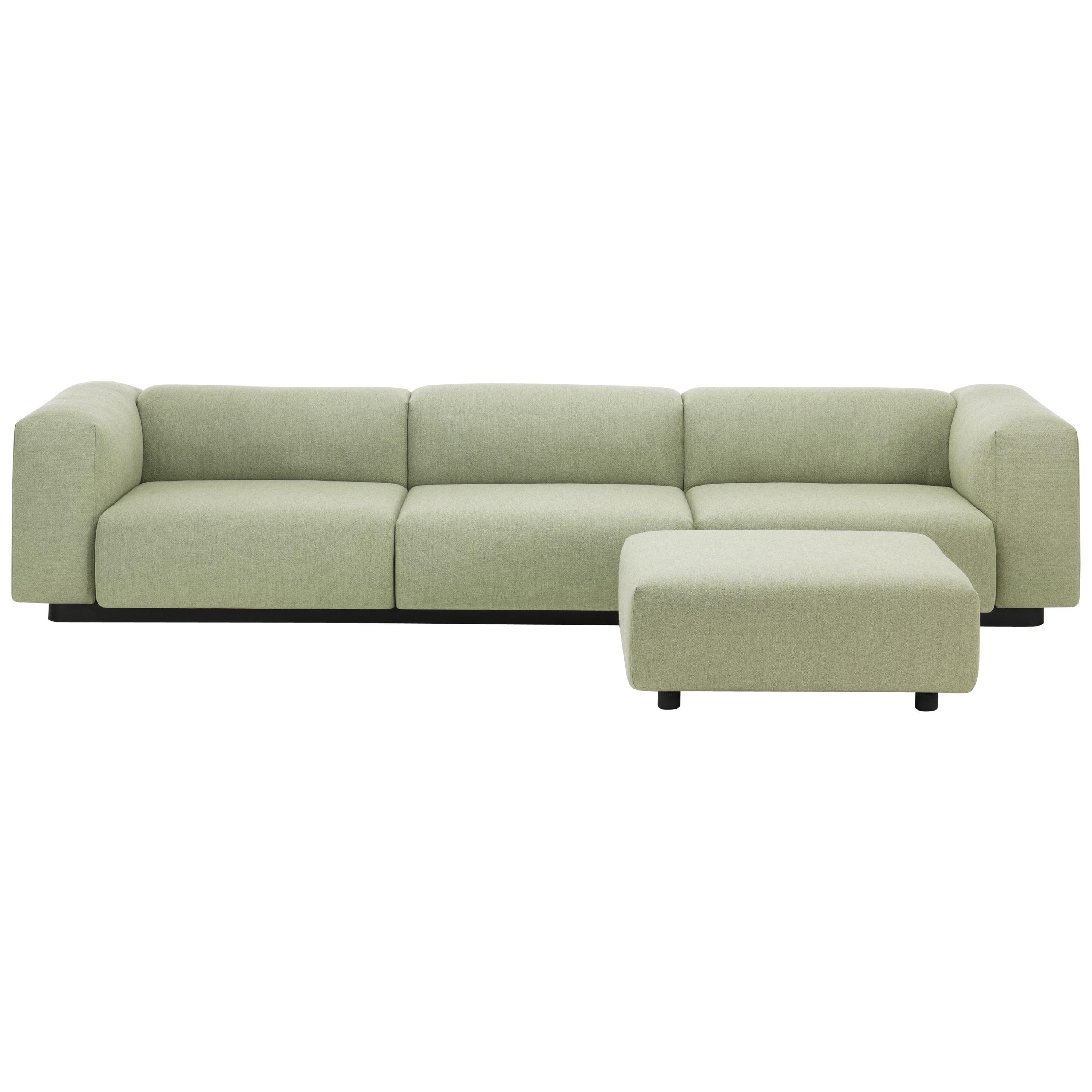 Vitra Soft Modular Sofa with Ottoman in Sage & Pebble Dumet by Jasper Morrison For Sale