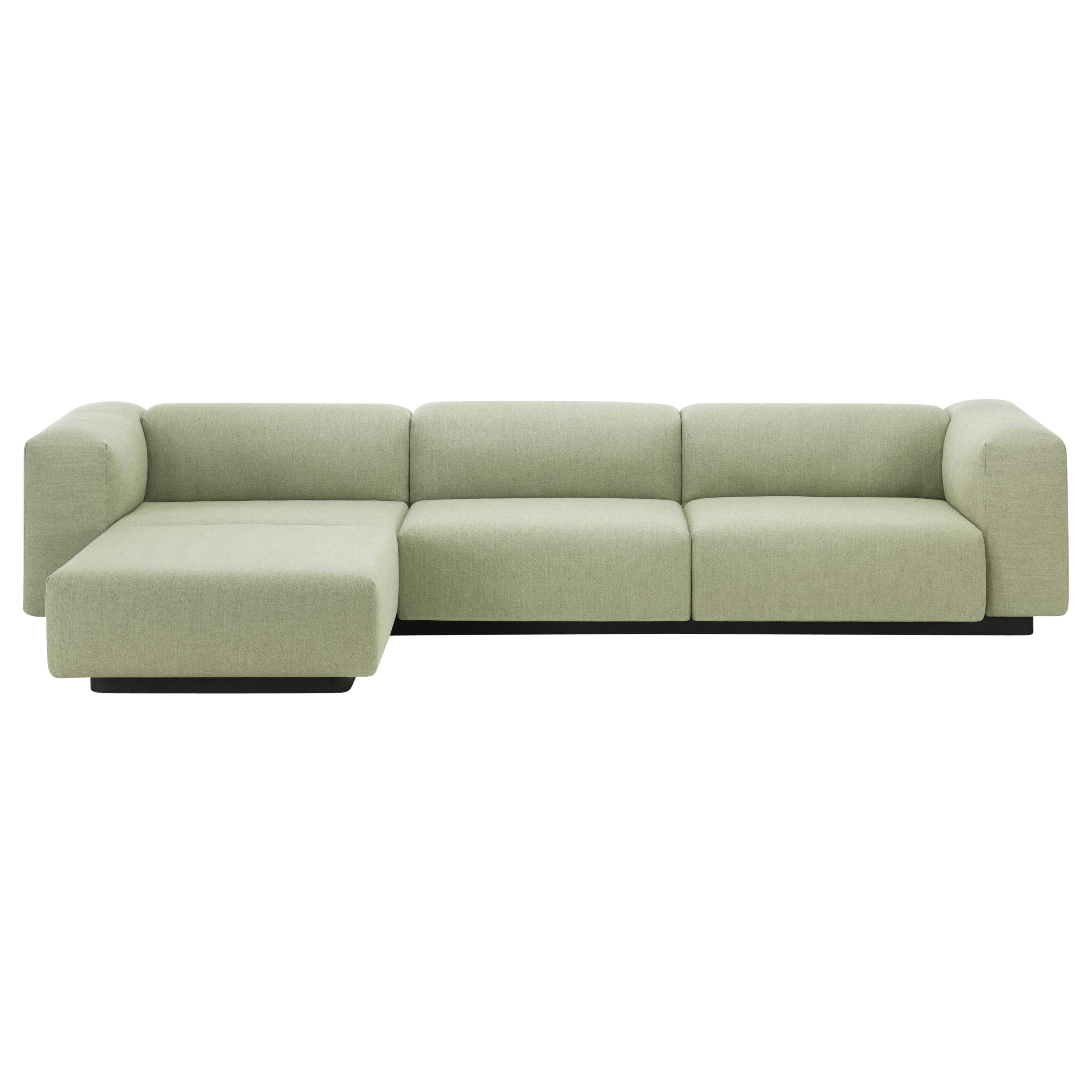 Vitra Soft Modular Sofa with Chaise Sage & Pebble Dumet by Jasper Morrison For Sale