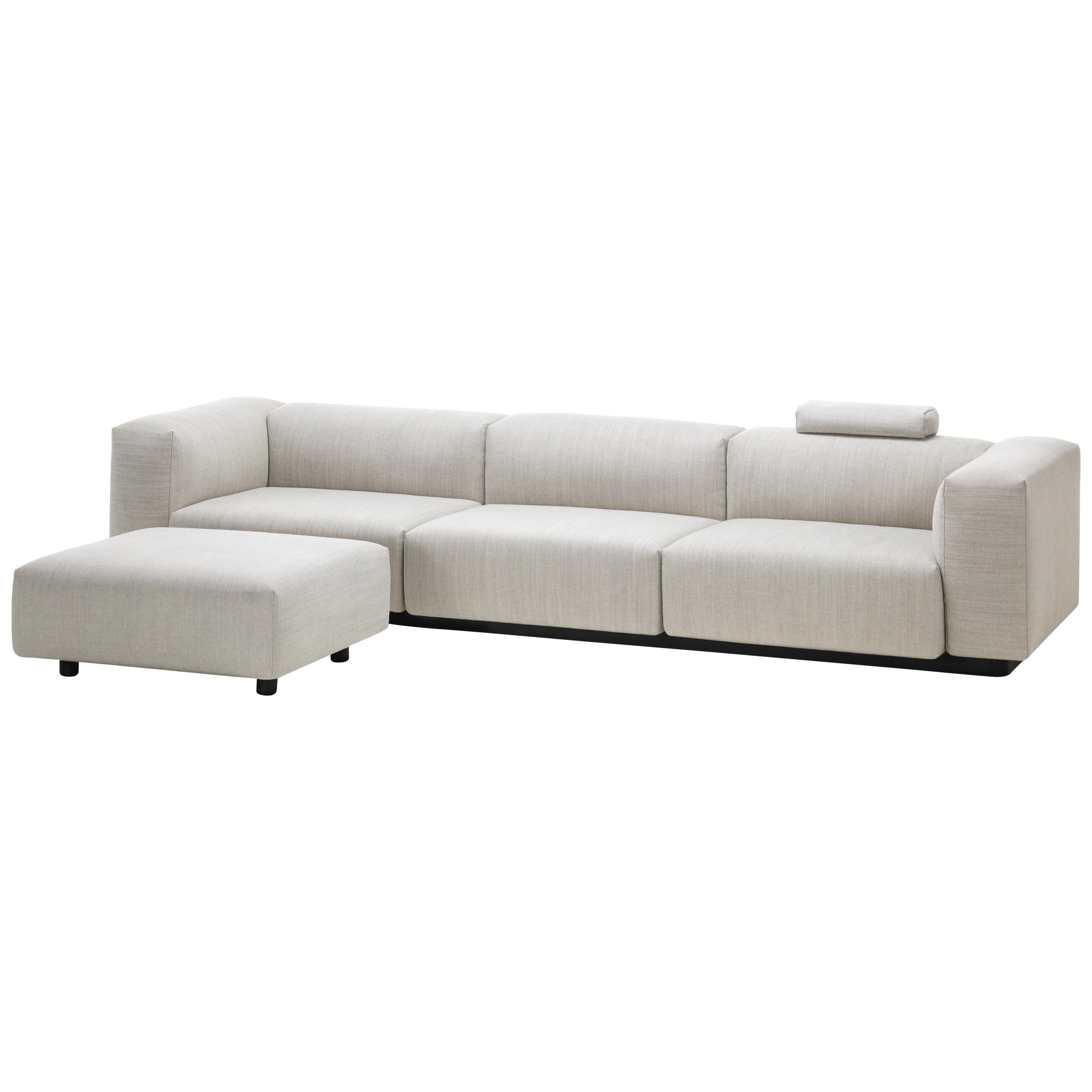 Vitra Soft Modular Three-Seat Sofa in Pearl Reed with Ottoman and Cushion For Sale