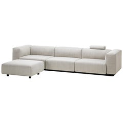 Vitra Soft Modular Three-Seat Sofa in Pearl Reed with Ottoman and Cushion