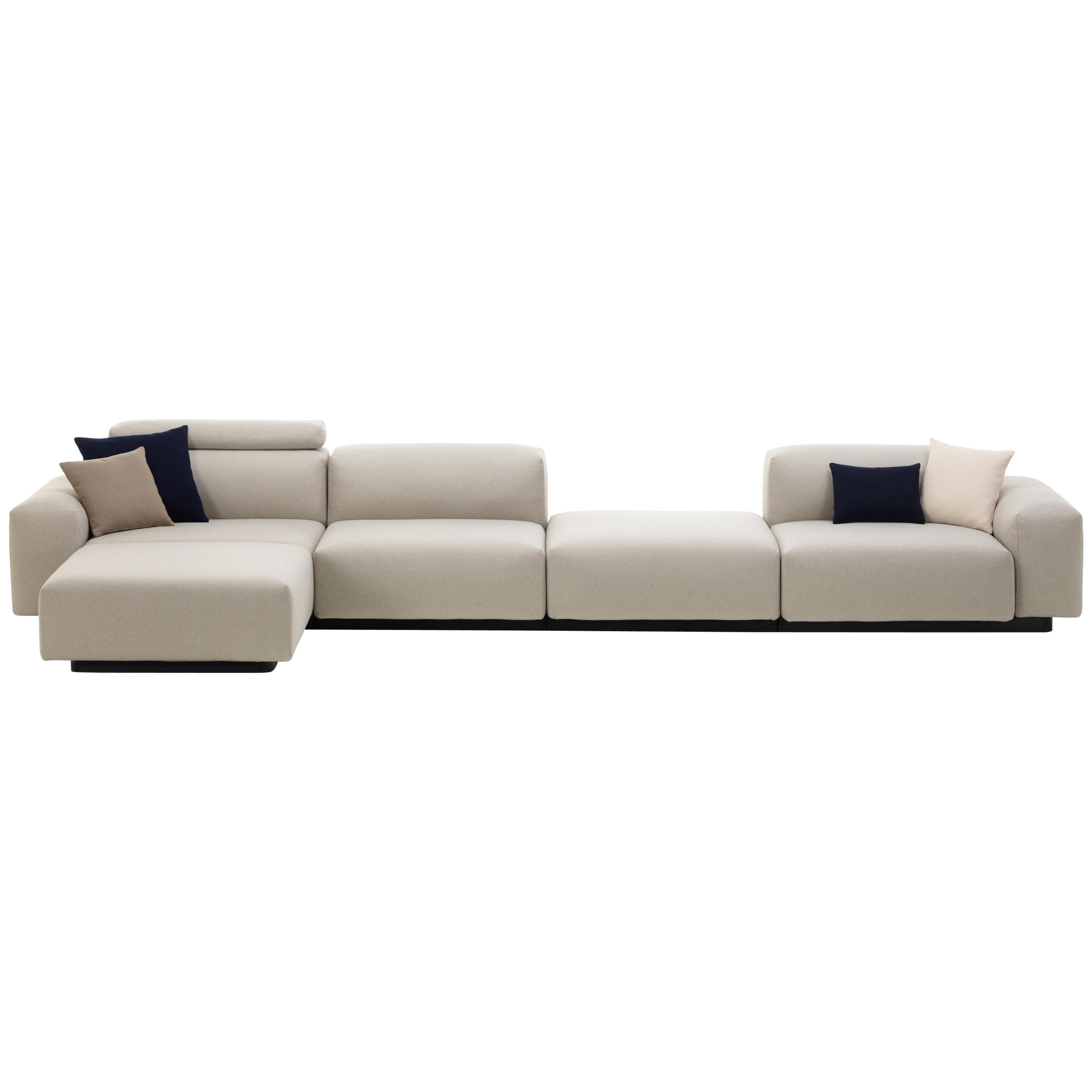 Vitra Soft Modular 4-Seat Sofa with Chaise Lounge & Platform in Pearl Olimpo For Sale