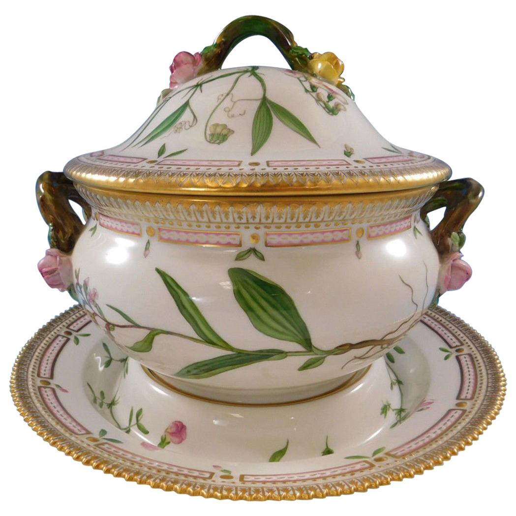 Flora Danica Royal Copenhagen Covered Soup Tureen with Underplate Fabulous Pink