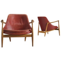 Ib Kofod-Larsen 'Elizabeth' Chairs in Original Aged Leather