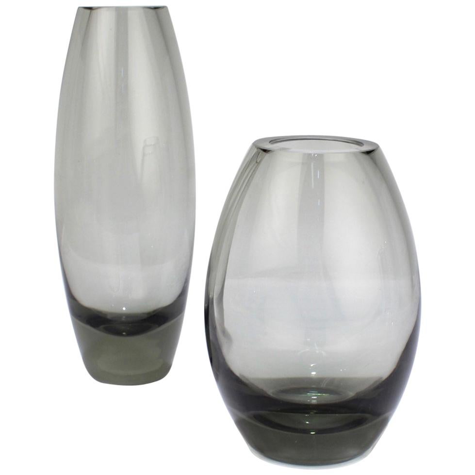 2 Midcentury Grey Hellas Vases by Per Lutken for Holmegaard Glass, 1956