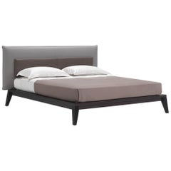 'BRERA' Modern King Size Bed with Bi-color Leather Headboard and Wooden Frame