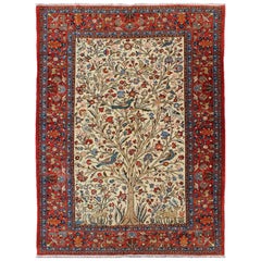 Fine Persian Qum Rug with Detailed All-Over Floral and Bird Design