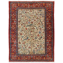 Fine Persian Qum Rug with Detailed All-Over Floral and Bird Design