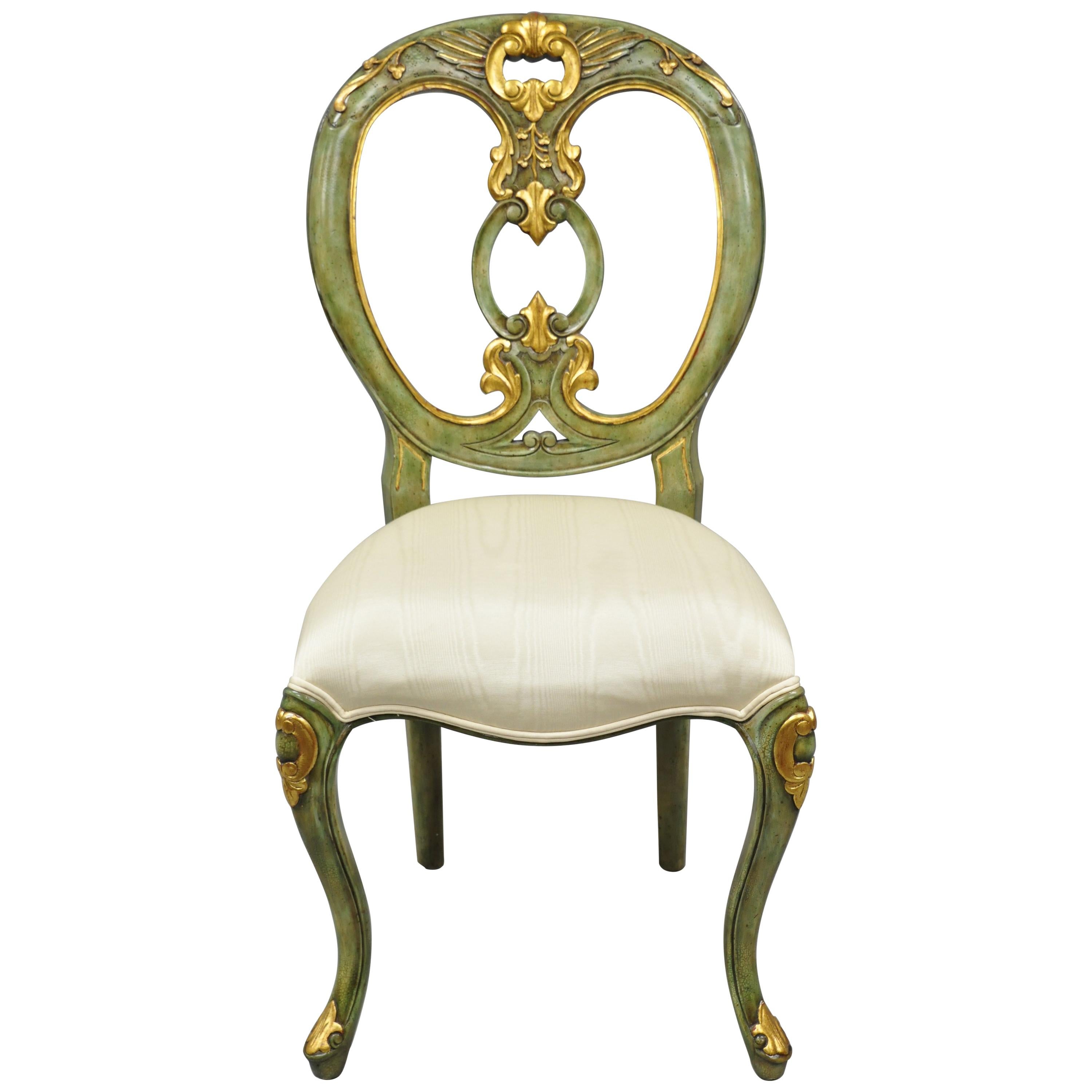 Maitland Smith Grün und Gold gemalt Französisch Rokoko viktorianischen Stil Akzent Stuhl