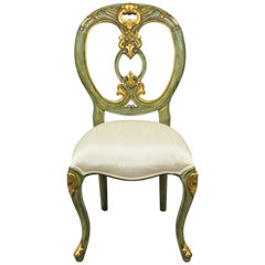 Vintage Maitland Smith Green and Gold Painted French Rococo Victorian Style Accent Chair