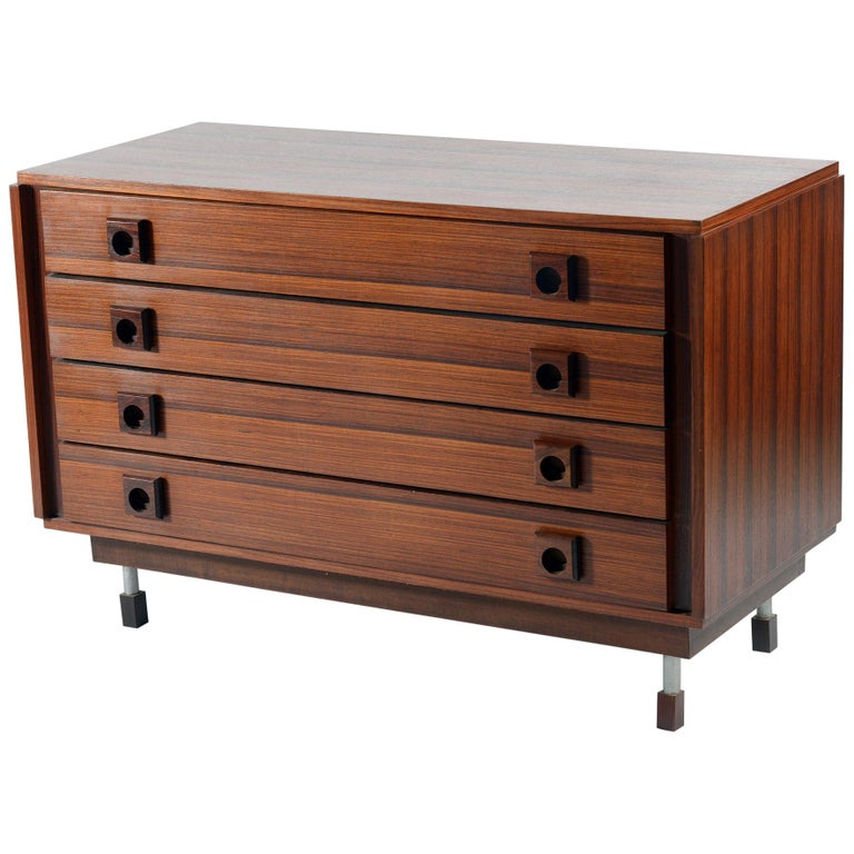 1960s Mid Century Modern Italian Four Drawers Chest Metal Legs For