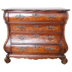 Mid-18th Century Dutch Walnut and Marquetry Bombé-front Commode