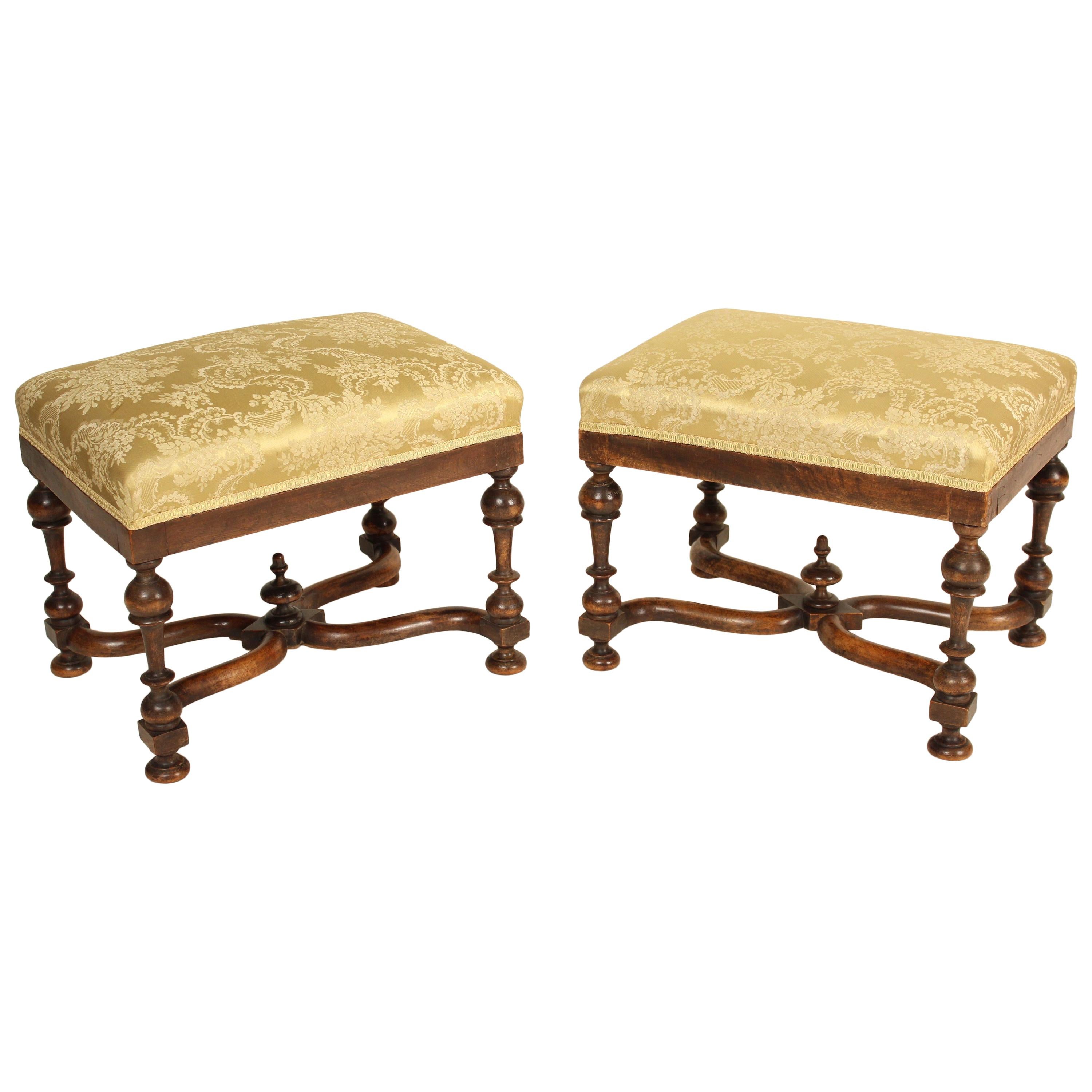 Pair of Antique Louis XIV Style Walnut Benches