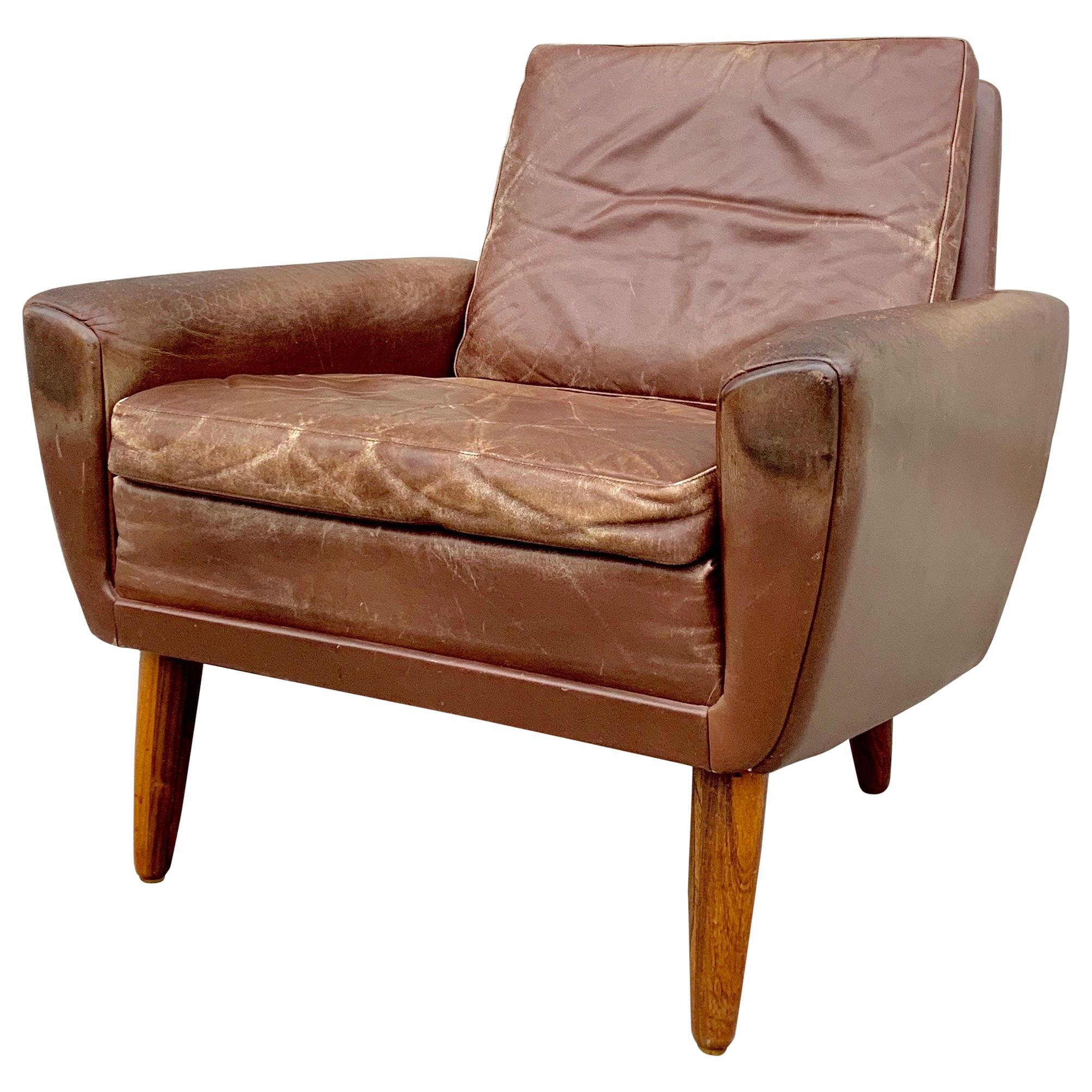 Georg Thams Danish Easy Chair in Brown Patinated Leather, 1960s
