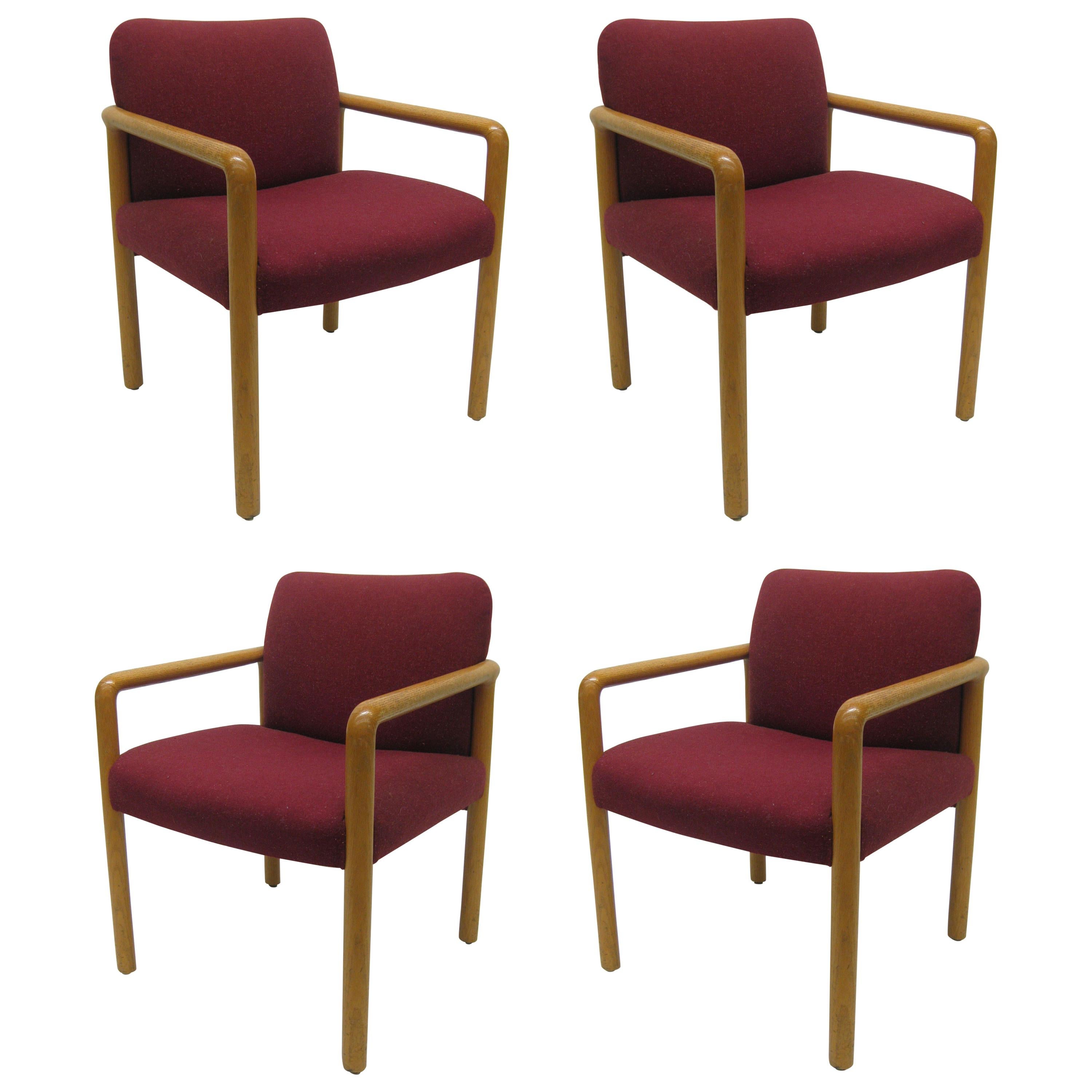 Set of Four Midcentury Upholstered Oak Chairs