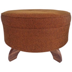 Vintage Mid-Century Modern Round Footed Upholstered Poof Ottoman