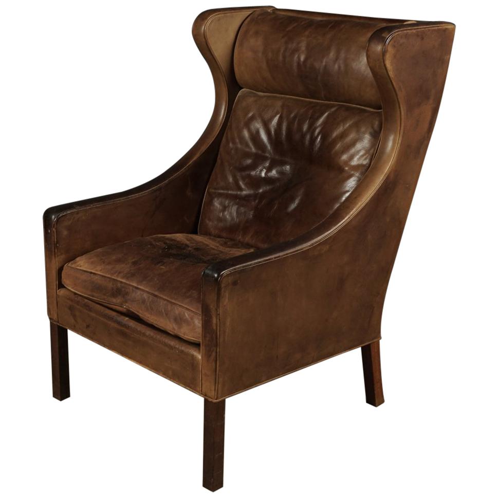 Leather Wingback Chair Designed by Borge Mogensen, Model 2204
