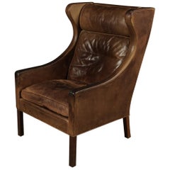 Leather Wingback Chair Designed by Borge Mogensen, Model 2204