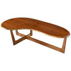 Boomerang Amoeba Shape Coffee Table, Adrian Pearsall Style Solid Oak and Walnut