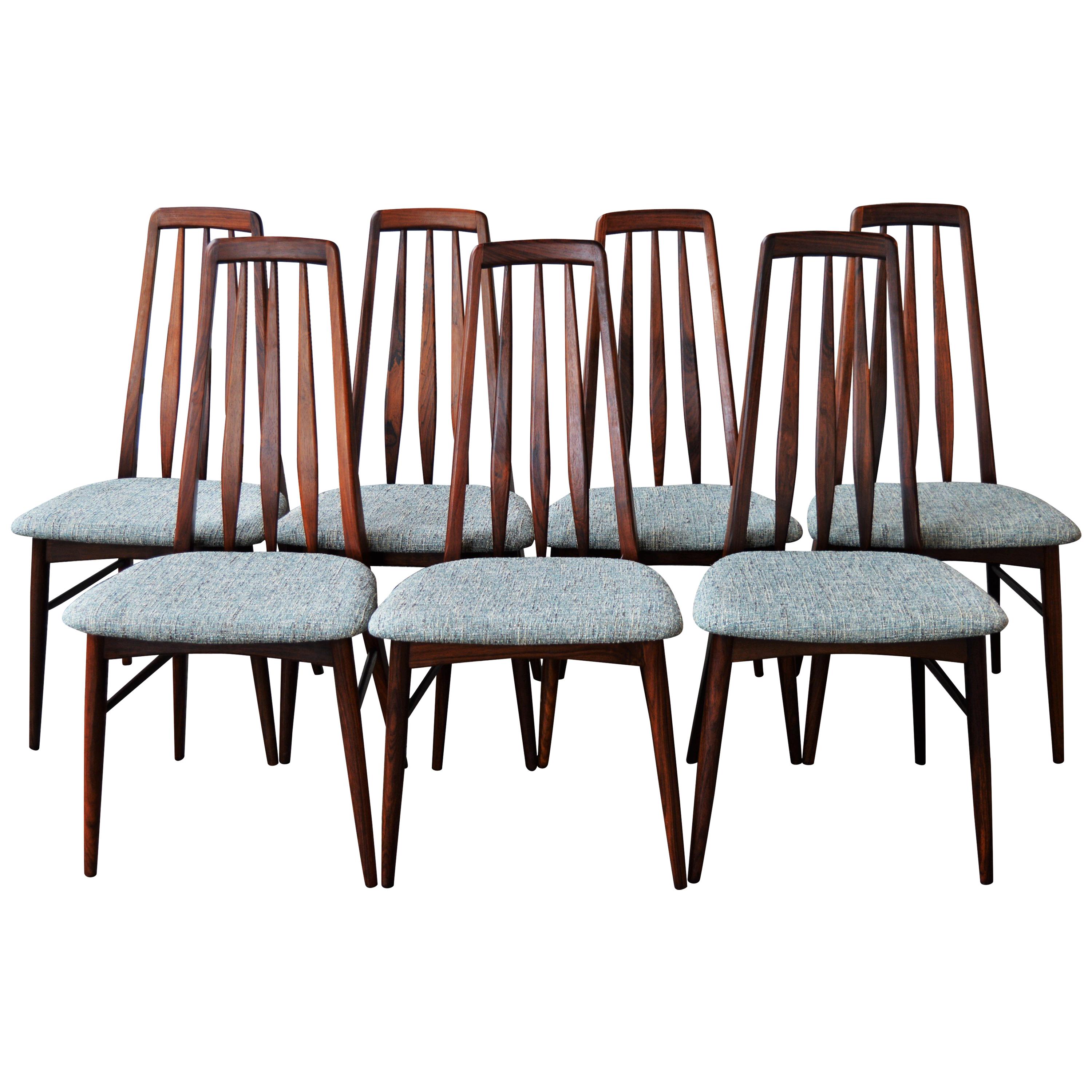 Set of 7 Niels Koefoed Restored Rosewood Eva Chairs in Blue - Koefoeds Hornslet