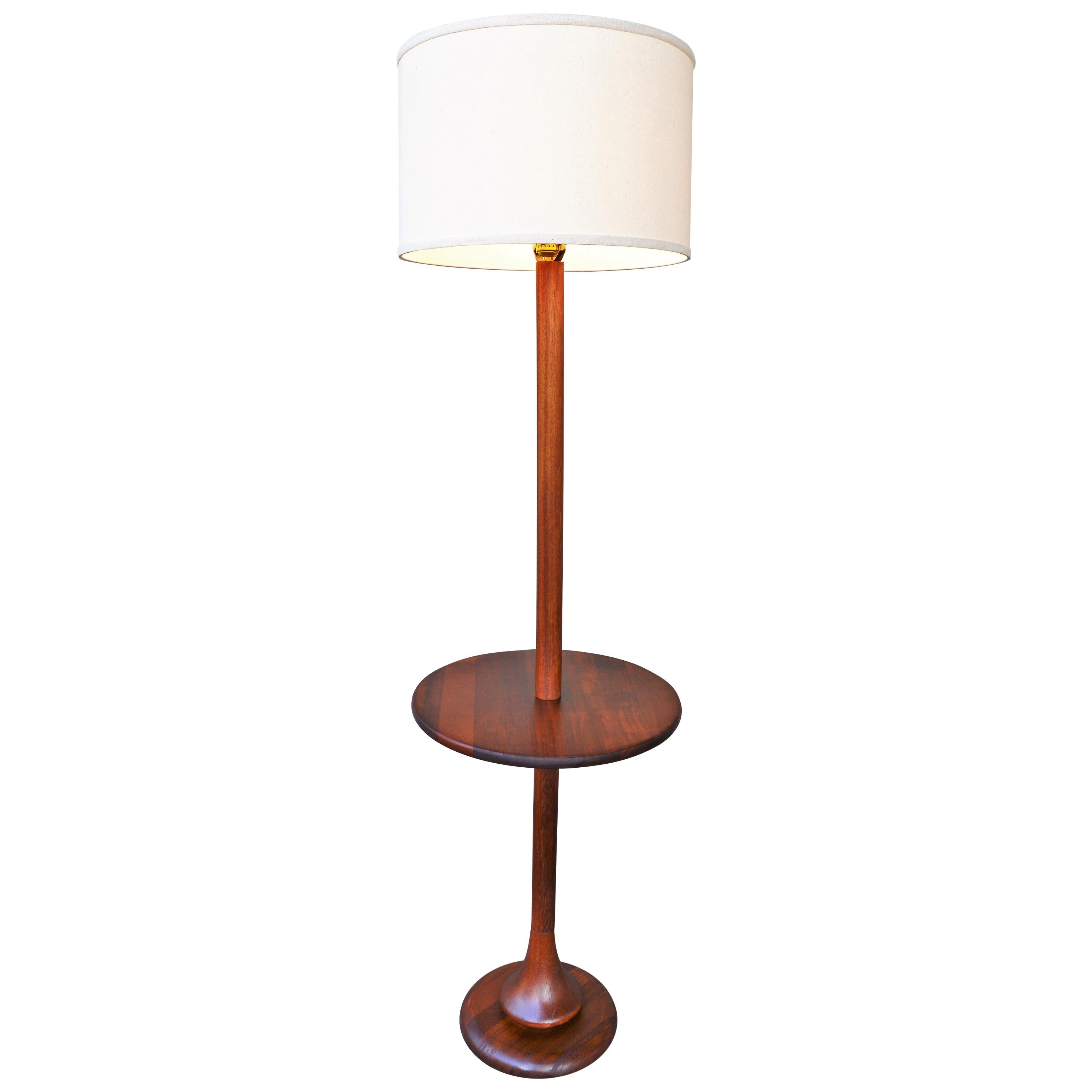 Danish Modern Sculptural Solid Teak Floor Lamp with Built in Round