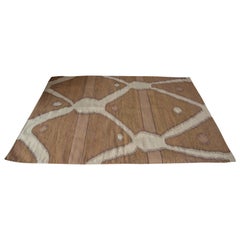 Mexican Zapotec Wool Rug Abstract Modern Design Hand-Dyed Mustard White Brown