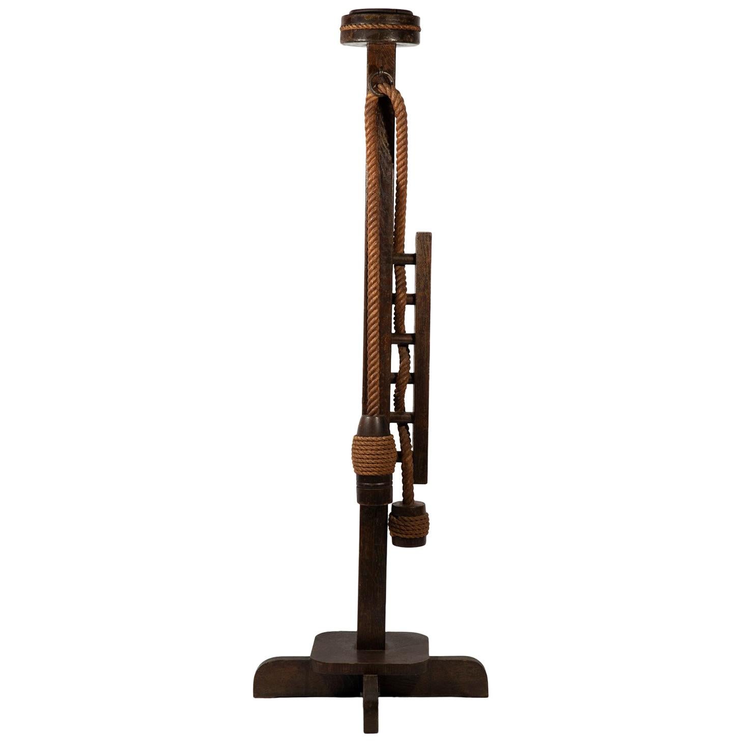 Audoux-Minet, Floor Lamp, Wood and Rope, circa 1950, France