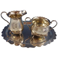 Durham Sterling Silver Sugar and Creamer with Underplate Set 3-Piece Lion Feet