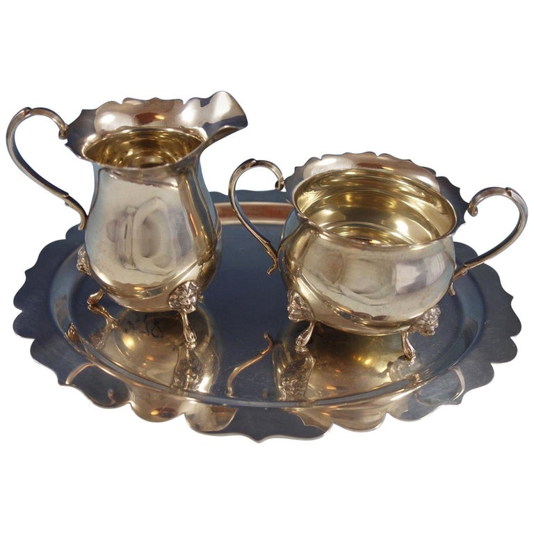 Durham Sterling Silver Sugar and Creamer with Underplate Set 3Piece