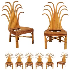 Jaw-Dropping Set of 8 Custom Made Palm Frond Dining Chairs, circa 1950