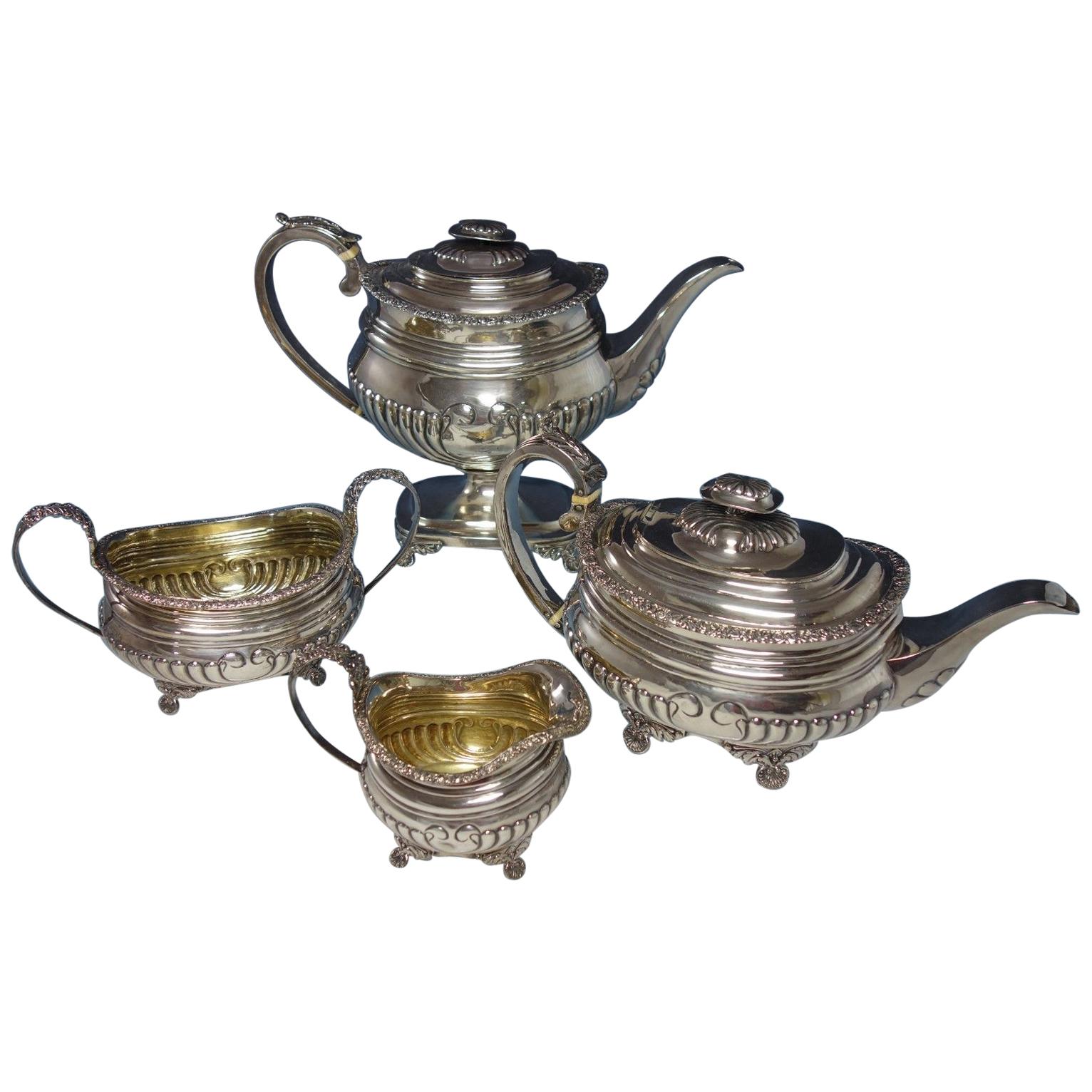 Thomas Bowen English Sterling Silver Coffee Set 4-Piece with Floral Border