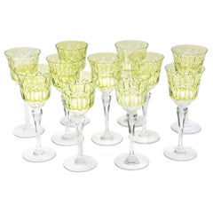 Set of 11 Crystal Wine Glasses, Great Chartreuse Color, Vintage