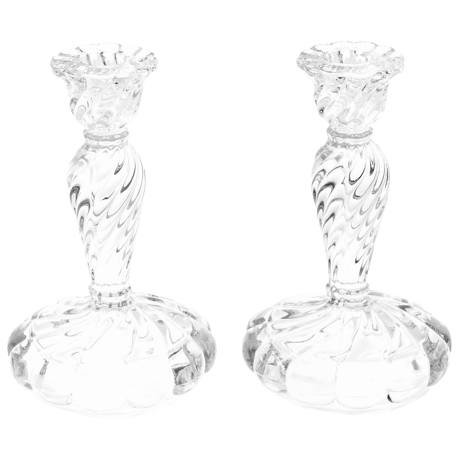 Pair of Classic and Elegant Crystal Candlesticks, Baccarat Style at