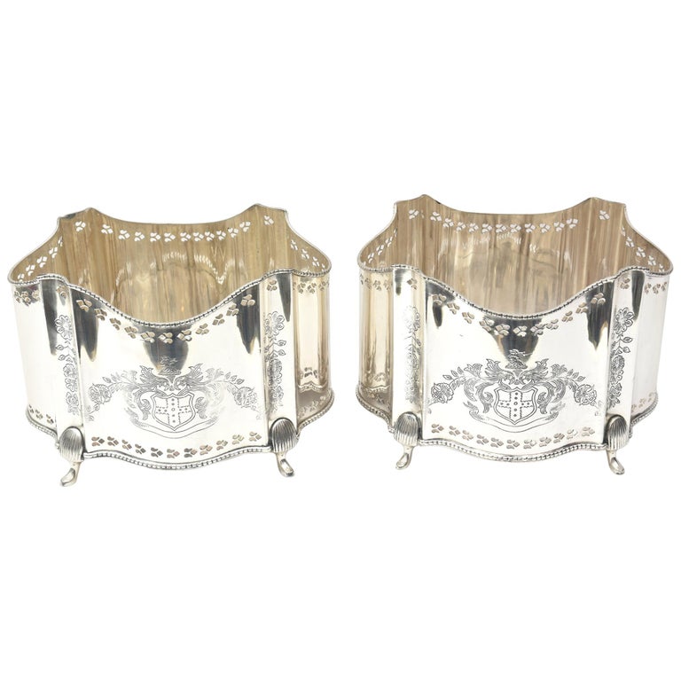 Pair of Silver Plated Planters or Decorative Holders, Pierced Details ...