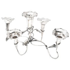 Charming Silver Plate Epergne Centrepiece, Antique Multi Bud Vases