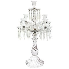 Antique Baccarat Style Tall Crystal Candelabra, 4 Arms and Central Stem, Original Prisms