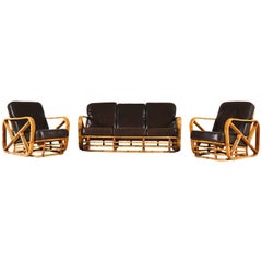 Mid-Century Modern Rattan Sofa and Lounge Chairs Paul Frankl Style, 1950s