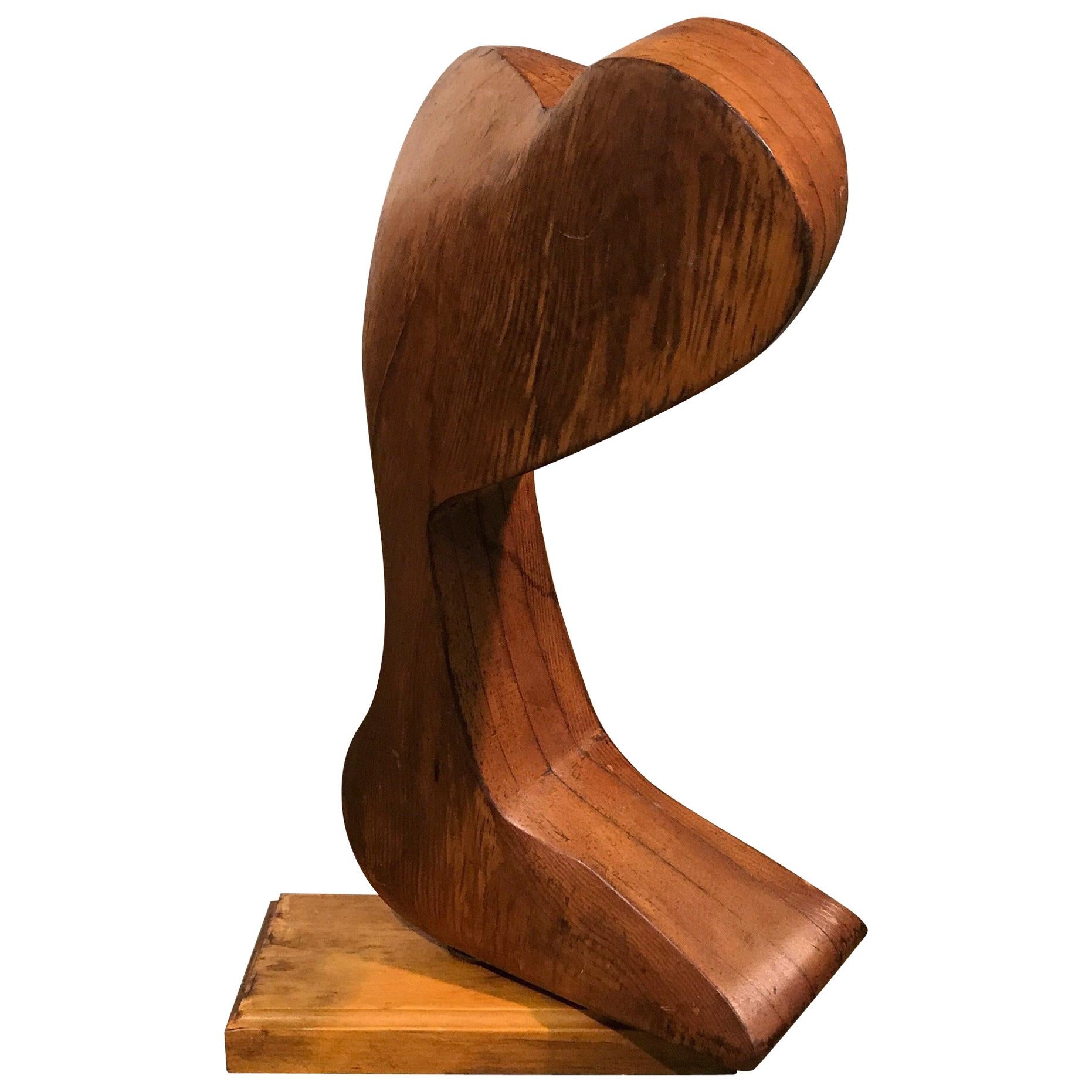 Early Modern Wood Sculpture Artist Signed L Ryan 1951, Rogue Wave, Vintage For Sale