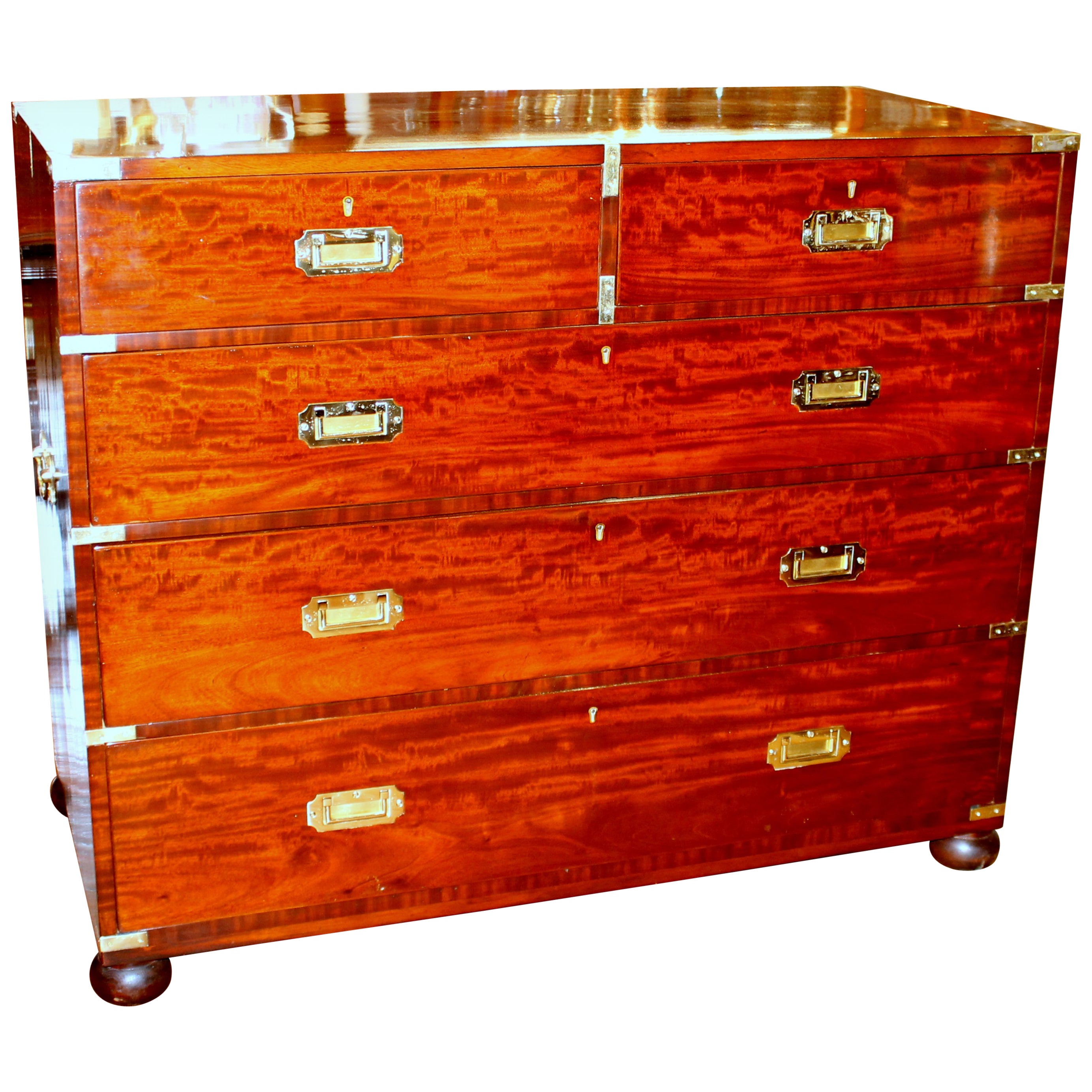 Antique Mahogany Military Campaign Chest of Drawers at 1stDibs