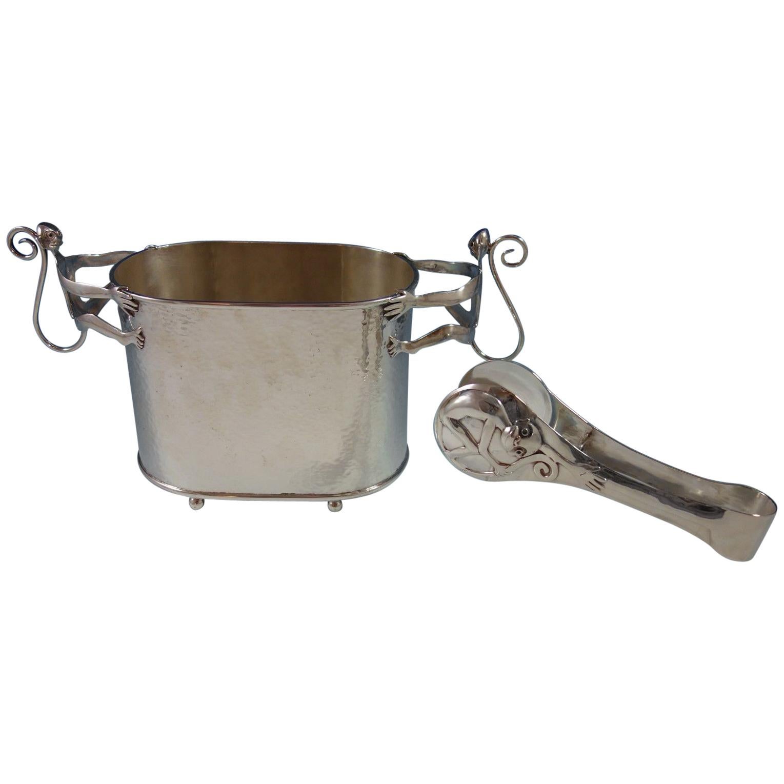 Emilia Castillo Mexico Silver Plate Ice Bucket Set 2-Piece with Monkey Motif