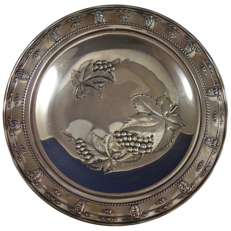 Rose Point by Wallace Sterling Silver Tray with Grapes Round #4455-9 For Sale