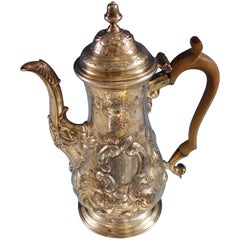 Early English Sterling Silver Coffee Pot with Repoussed Flowers
