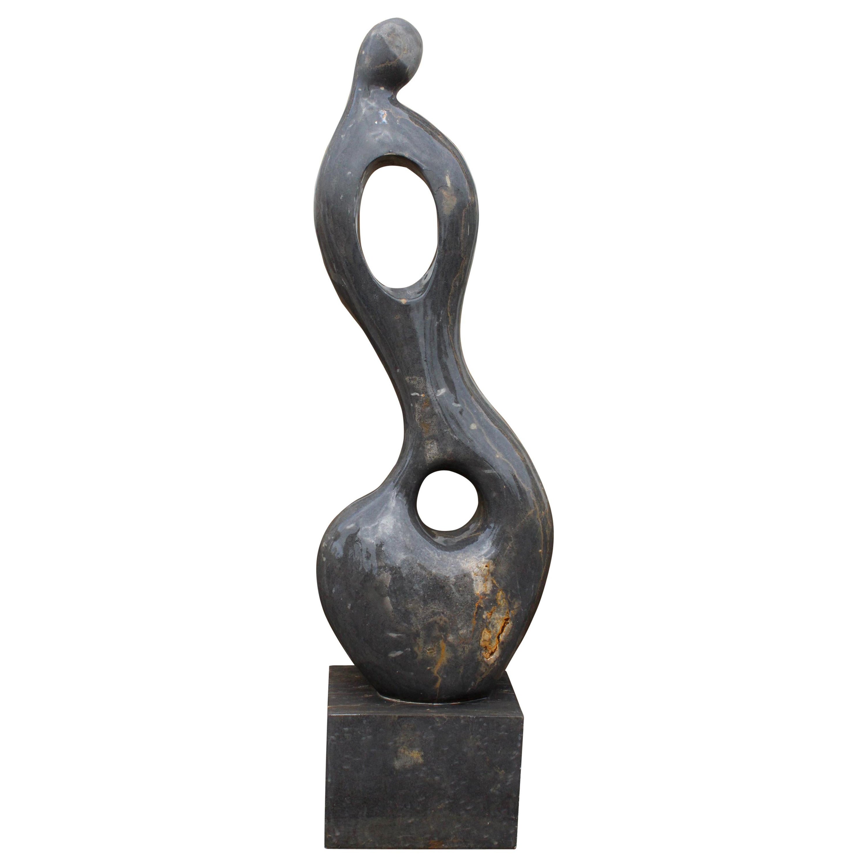 1990s Polished Modern Abstract Woman Sculpture in Italian Nero Portoro Marble For Sale